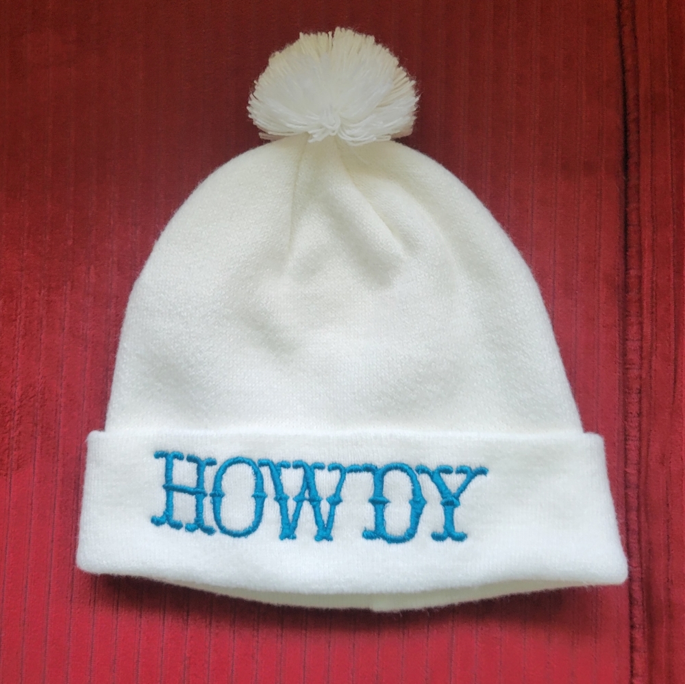 Ali Dee Collection "HOWDY" Embroidered White Beanie